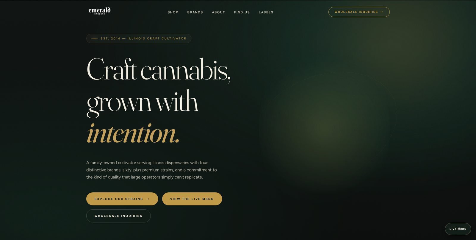 Emerald Gardens website homepage, a Minnesota cannabis cultivator, built by Wyfi Marketing