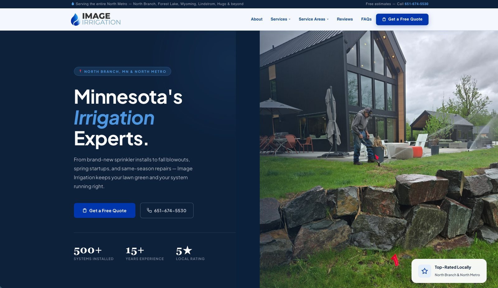 Image Irrigation website homepage, an irrigation contractor in North Branch MN, built by Wyfi Marketing