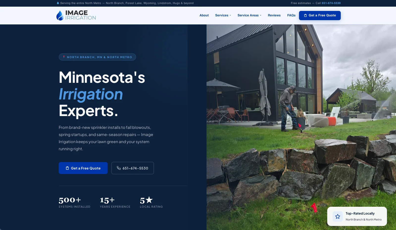 Image Irrigation website homepage, an irrigation contractor in North Branch MN, built by Wyfi Marketing