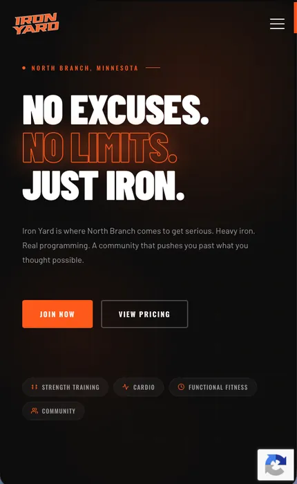 Iron Yard gym website on a phone, showing the mobile layout built by Wyfi Marketing
