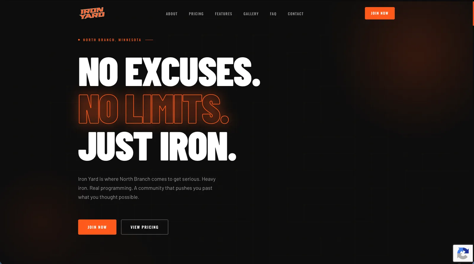 Iron Yard gym website homepage, a strength and fitness gym in North Branch MN, built by Wyfi Marketing